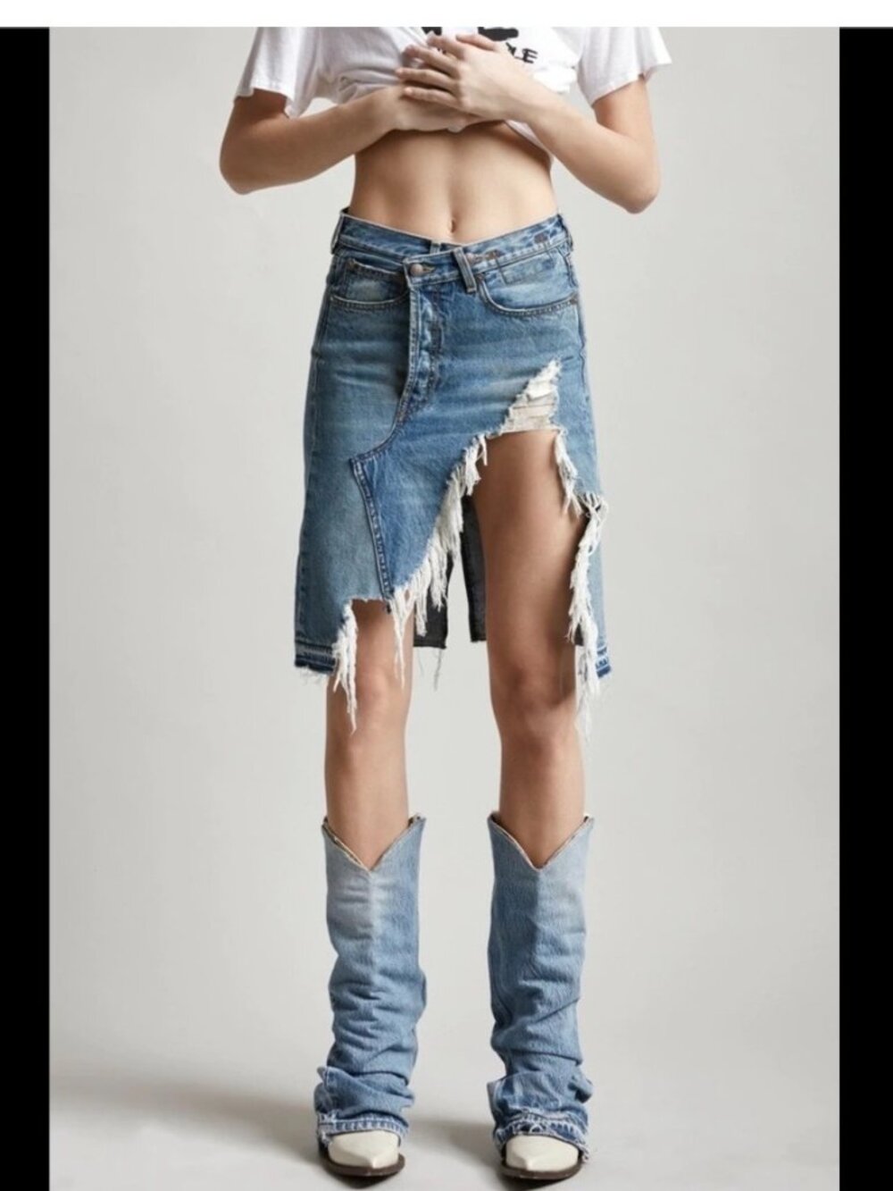 R13 Skirt Distressed Destroyed Norbury Jasper Denim Blue Jean Sz 28 Grunge $450 - Picture 1 of 16